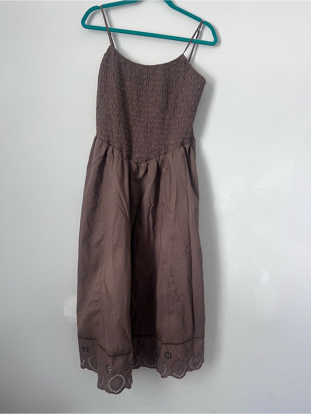 American Eagle 
brown spaghetti strap maxi dress with beautiful
